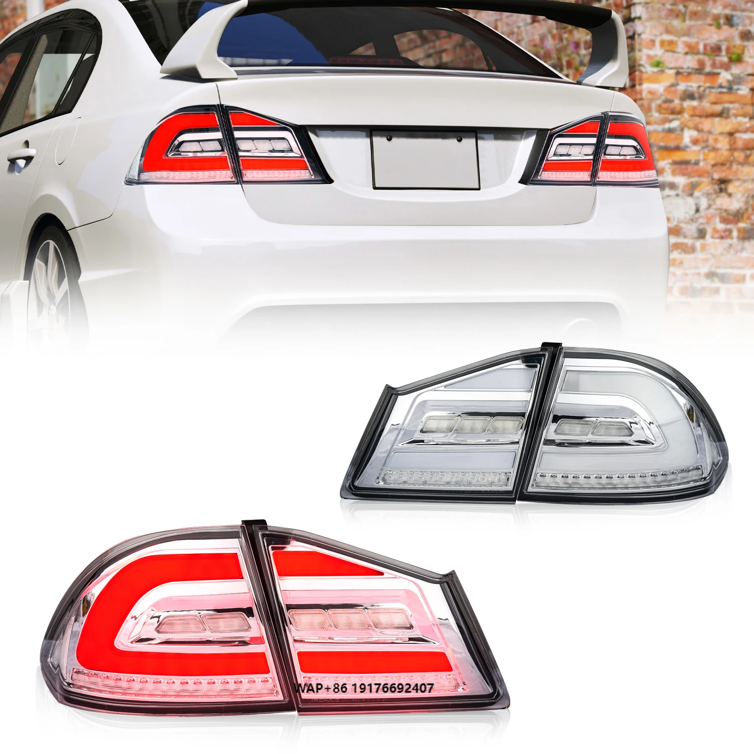 

Archaic Chrome Full LED Rear Lamp for for FD1/FD2/FD3 2006-2011 8th Gen Type R New Clear Lens IP67 Waterproof Plug Play