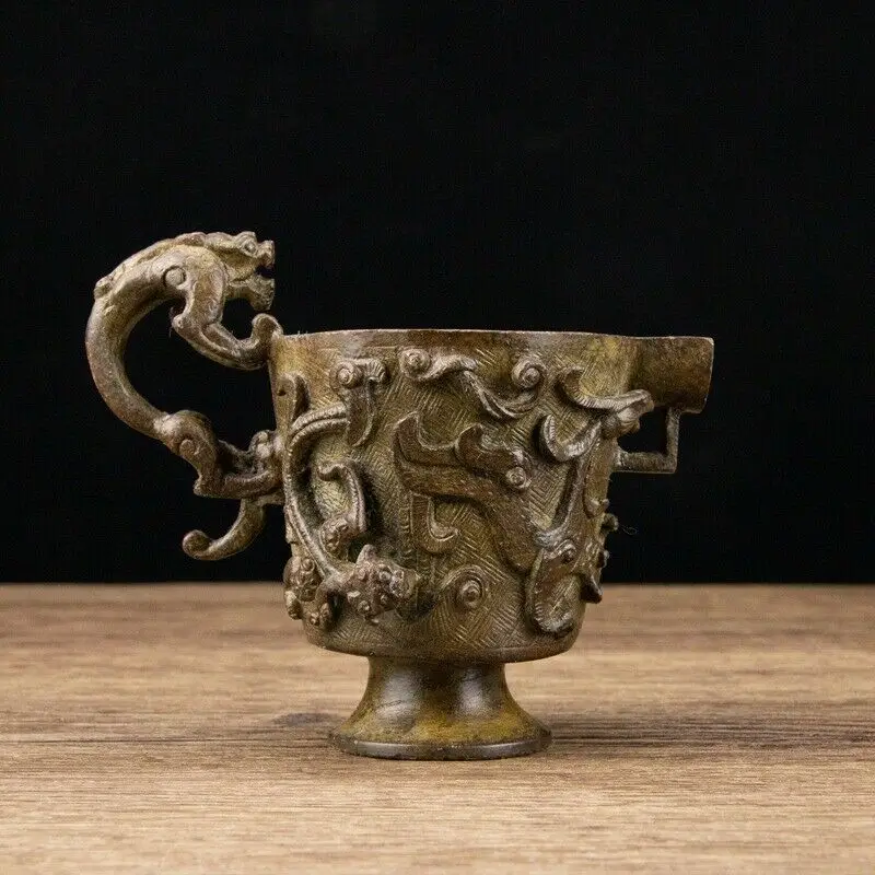 12 Cm Chinese Antique Bronze Cup Old Brass Wine Vessel Cup