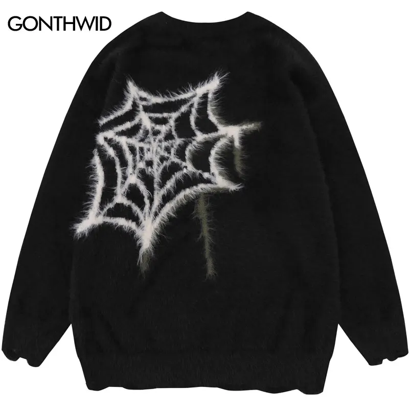 Star Spider Sweater Goth Punk Harajuku Hip Hop Streetwear Sweaters Men 2024 Fall Winter Oversized Knitted Jumper Pullover Black