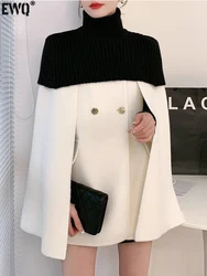 [EWQ] Gentle Women Shawl Cloak Double-sided Woolen Coat Elegant Temperament Party Knitted Jacket 2023 Autumn Winter New 16U5210