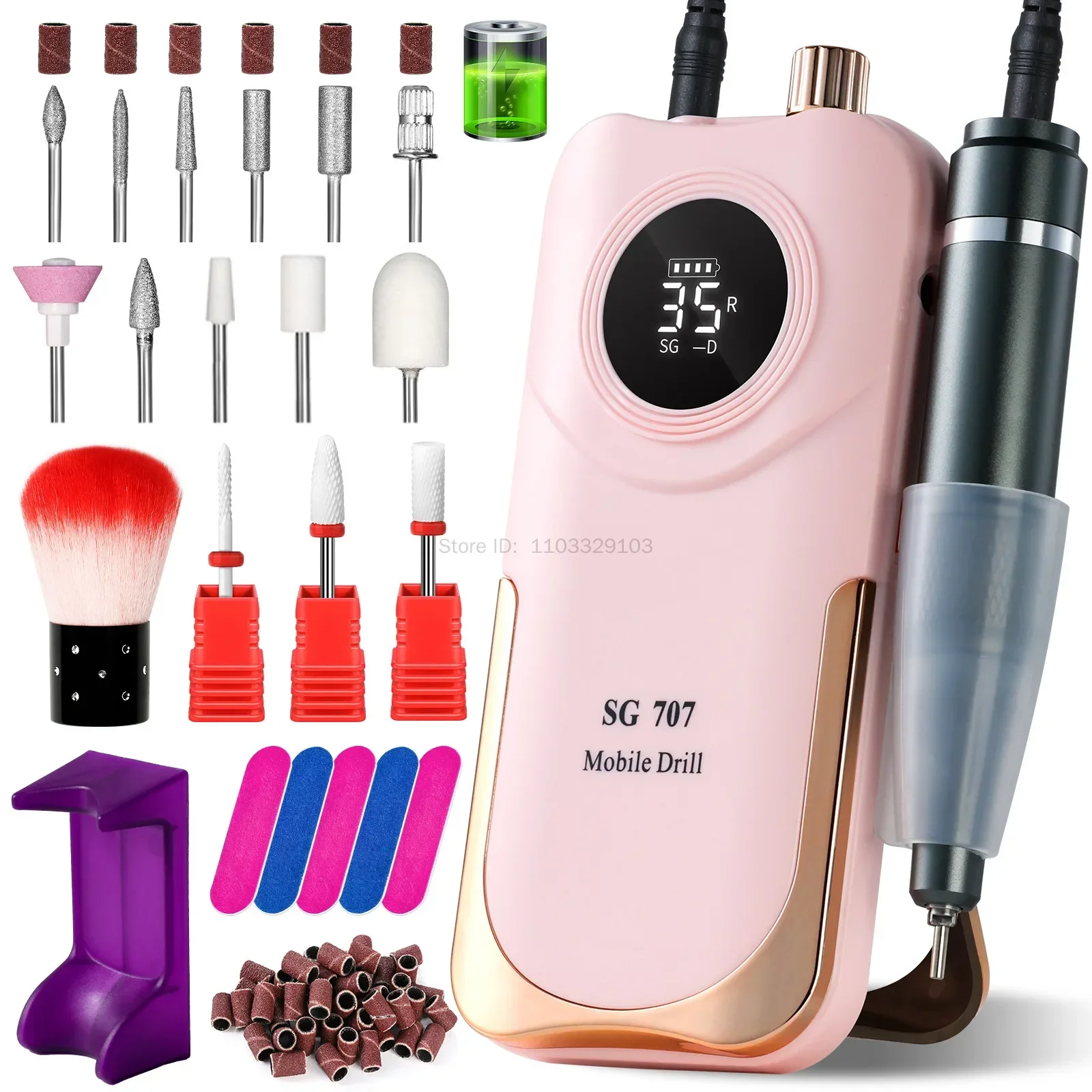 Professional Nail Drill 35000RPM Rechargeable Electric Nail Drill Machine LED Display Cordless Nail E File for Acrylic Gel Nails