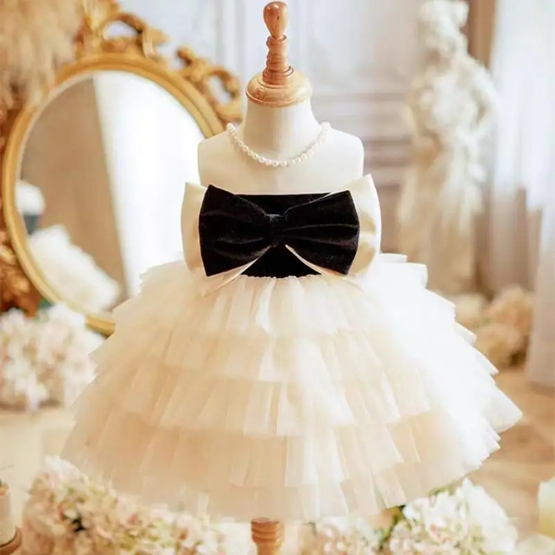 

2024 Newborn Girl Fluffy Dress Children's Tulle Cake Dressed Contrast Color Boutique Evening Dresses for Elegant Party Girls