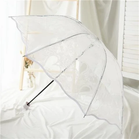 Lace Umbrella Transparent Wedding Party Umbrella Female Folding White Creative Manual Paraguas Transparente Mujer