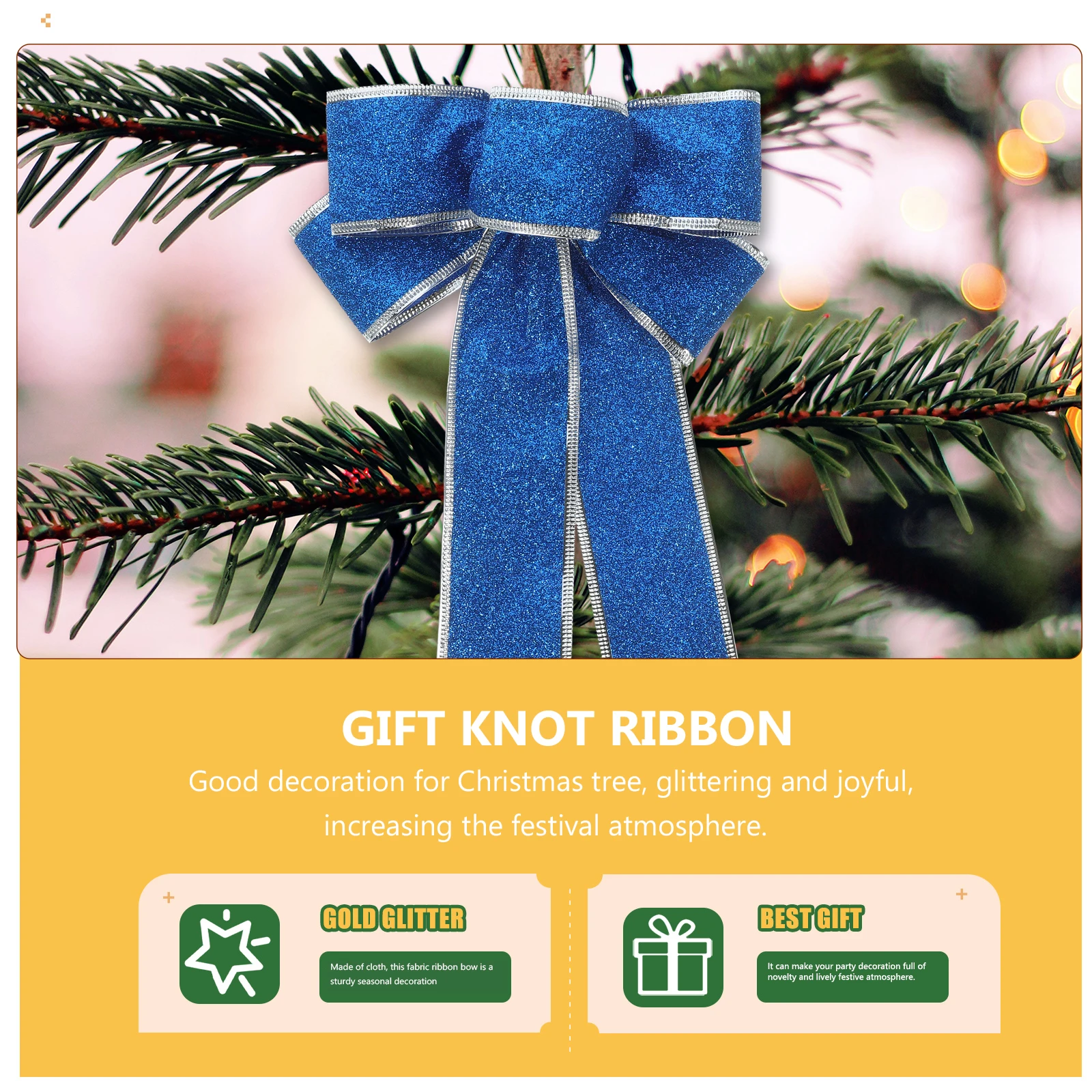 

5Pcs Blue Fabric Christmas Ribbon Bow Sturdy Gift Knot Ribbon Ornament for Tree Door Wall Table Seasonal Decoration