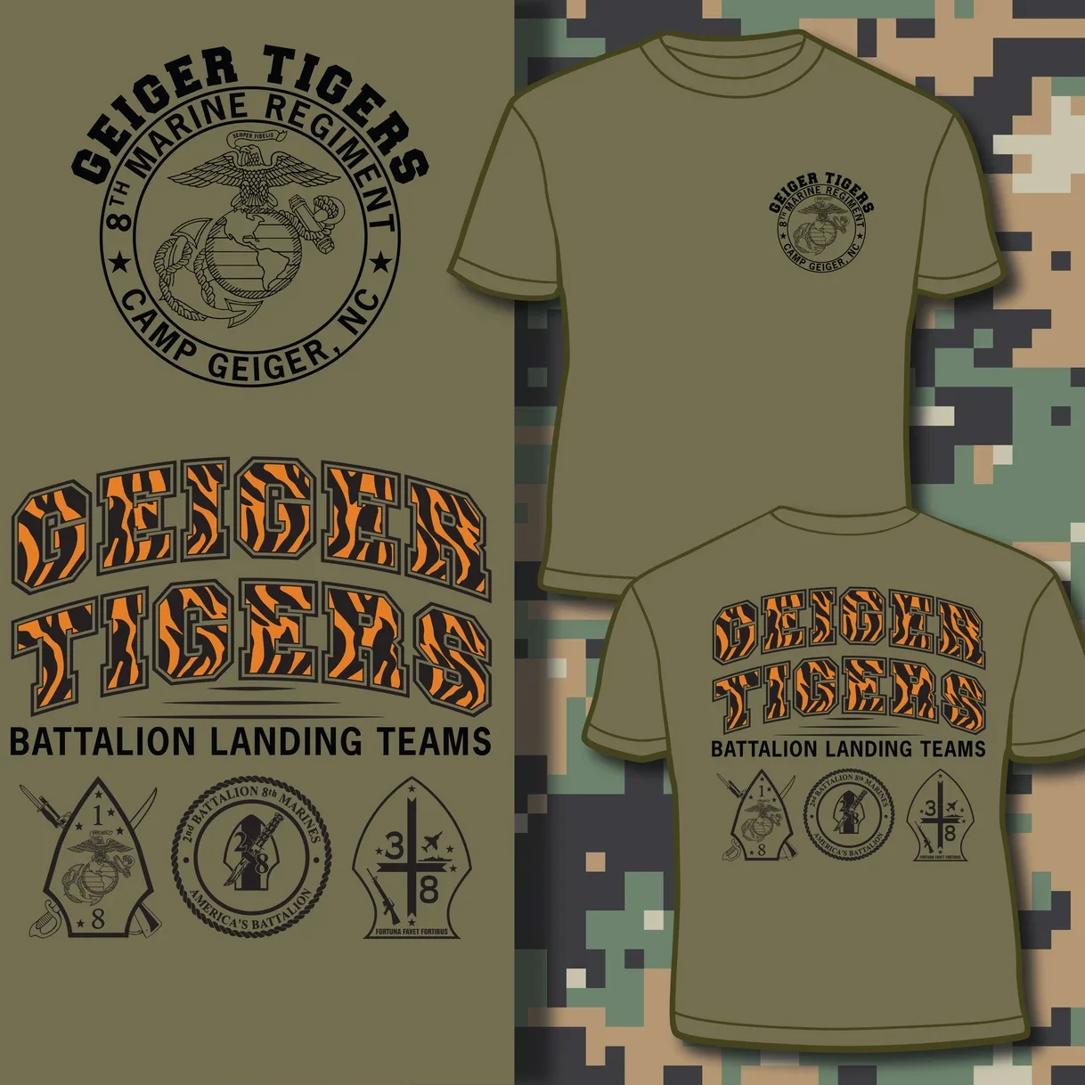 Camp Geiger, NC. USMC Geiger Tigers 8th Marine Regiment T-Shirt 100% Cotton O-Neck Summer Short Sleeve Casual Mens T-shirt