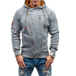 Men Spring Fashion Personality New Hooded Side Zipper Sweatshir Solid Color Pockets Splicing Loose Versatile Long-sleeved Top