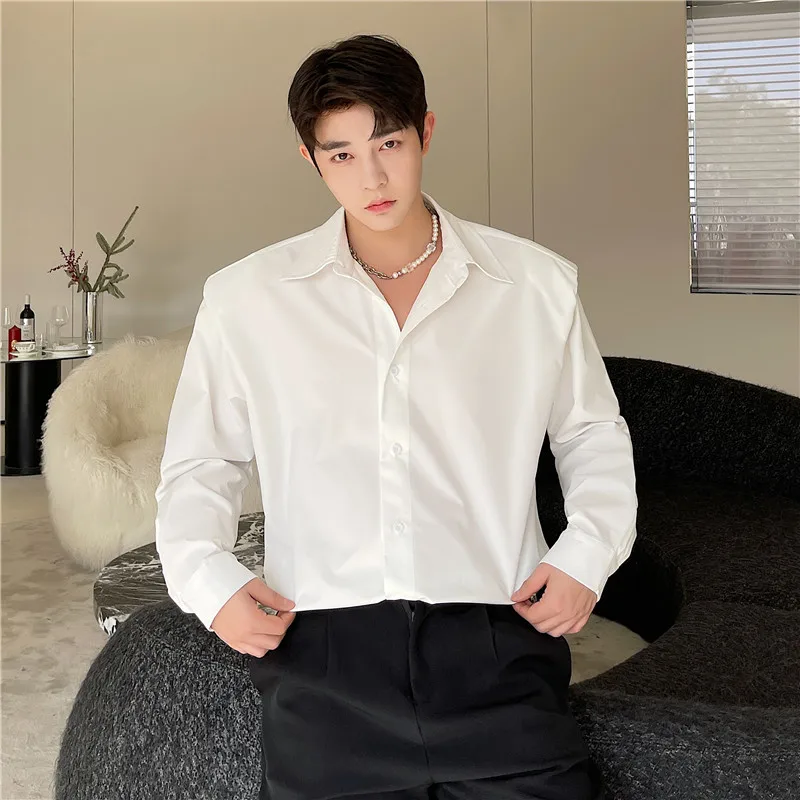

Spring Summer Casual oulder Decorated Men's irt Loose Fit Sli Korean Version Faionable Hair St Recommended