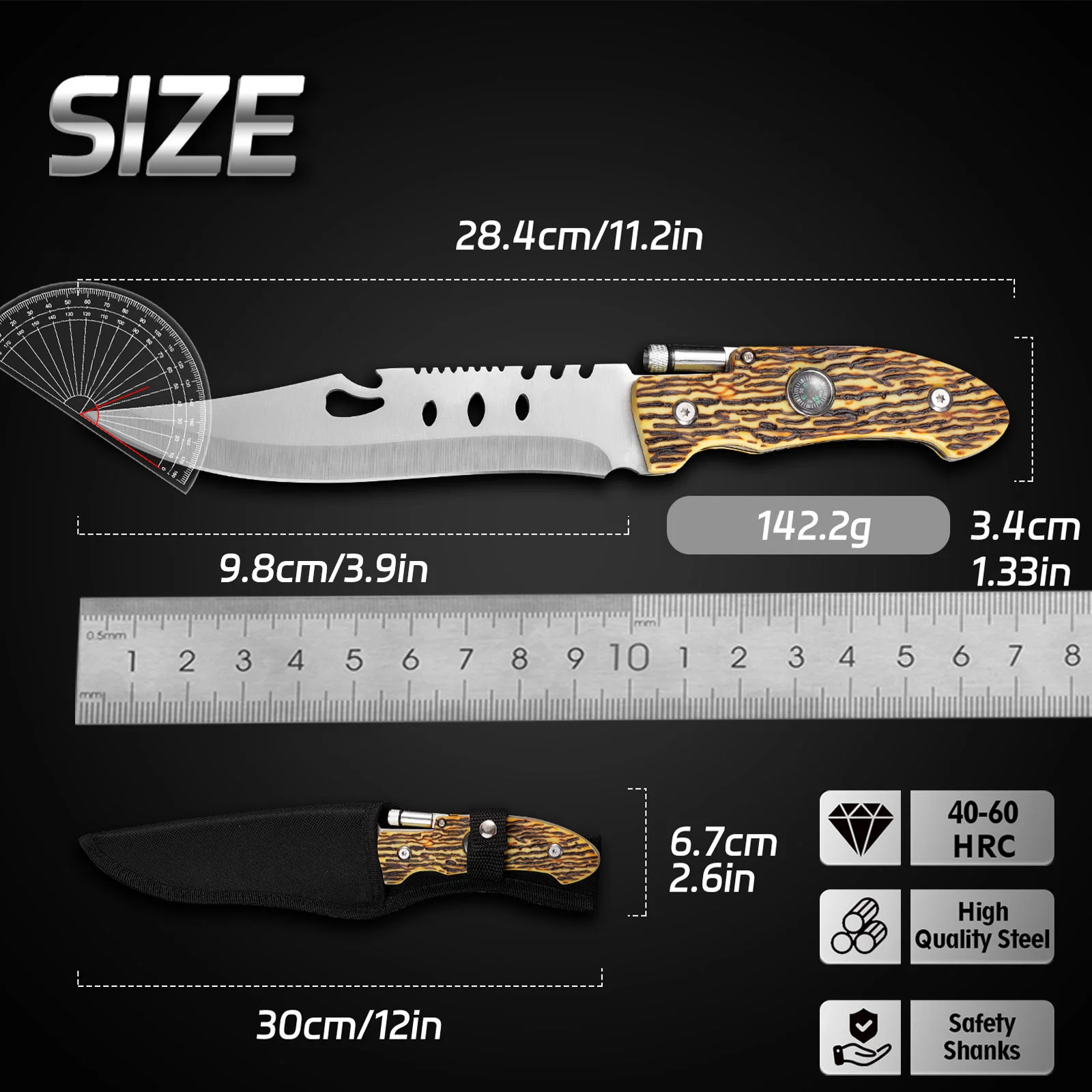 1pc Wilderness Survival Knife, EDC Fixed Blade, Self-Defense, Outdoor Military Tactical Knife and Survival Knife