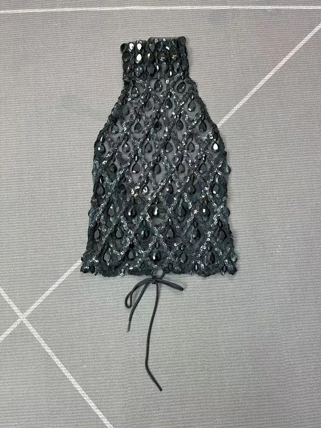 Shaokaojia negrito lingerie feminina sexy malha preta com strass lantejoulas amarrado corda superior bar festa carnaval festival de música outfit