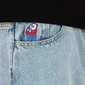 بنطلون جينز فضفاض من الدنيم للتطريز للرجال والنساء، بنطلون بسيط من الدايم، ملابس الشارع Y2K، ساخن، ترفيه، بيج بوي أفضل 6 ملابس خطوبة رجالية للمبيعات - رقم 5