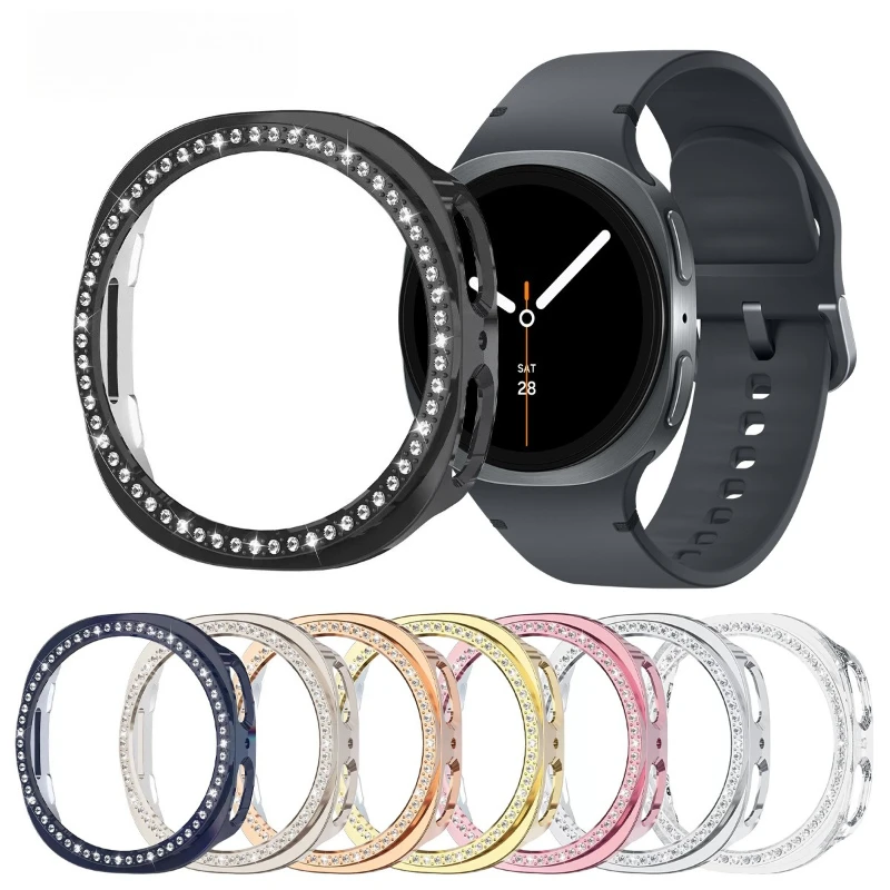 

Single Row Rhinestone PC Half Hollow Protective Case Cover Compatible for Samsung Galaxy Watch 8 Bling Diamond Watch Cover
