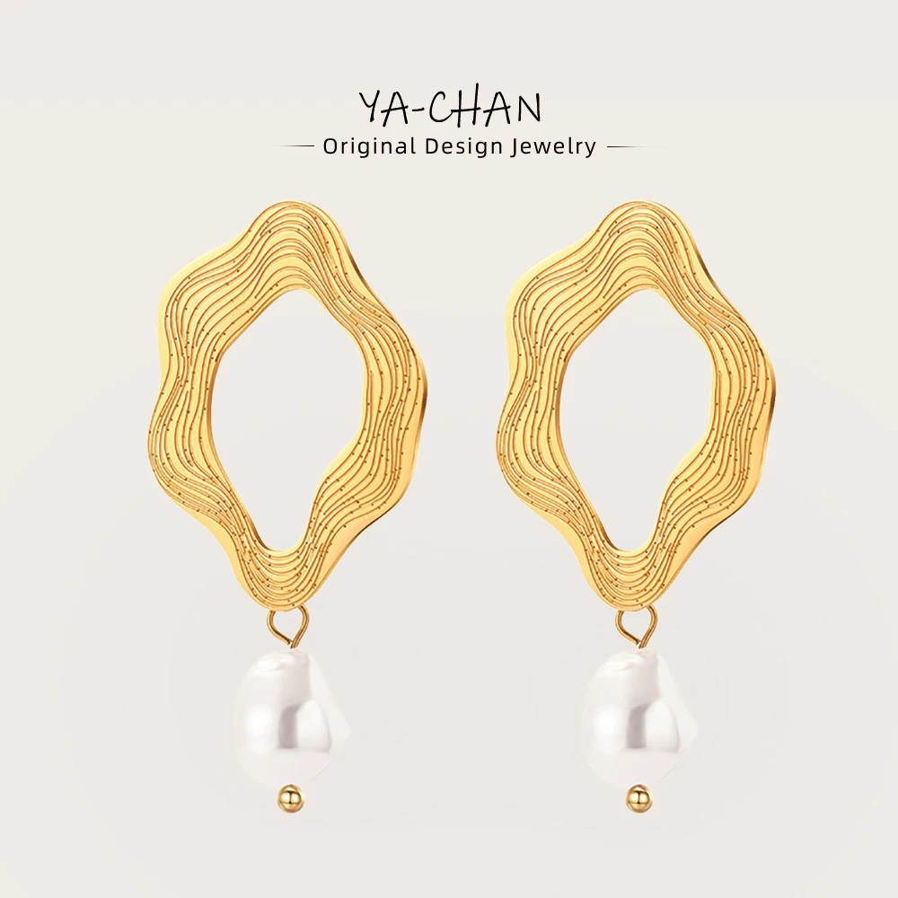 YACHAN 18K Gold Plated Irregular Stainless Steel Drop Earrings for Women Baroque Pearl Charm Luxury Jewelry Waterproof