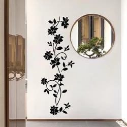 2pcs Black Flower Vine Plant Flower Wall Sticker Creative Background Wall Living Room Bedroom  Decoration Mural Wall Sticker