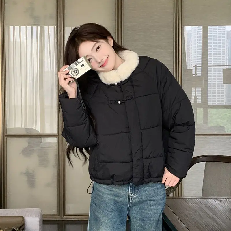 Women chinese style Buttons Solid color Thick coat women clothes Autumn Winter Simplicity Solid color Long sleeve Cotton tops