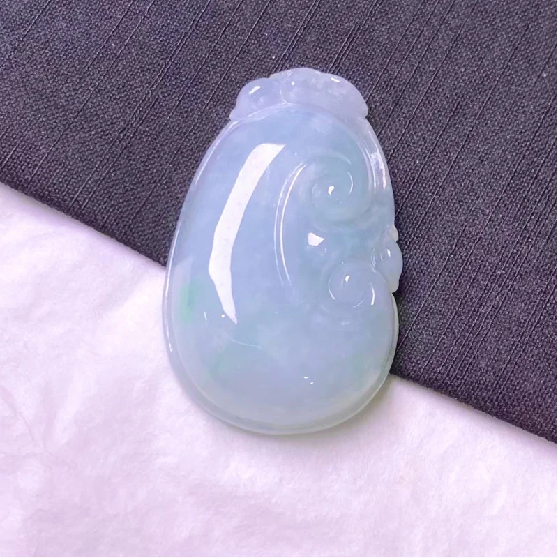 Tiktok Supply Wholesale Myanmar Natural Emerald a Goods Ice Glutinous Ruyi Jade Pendant with Certif