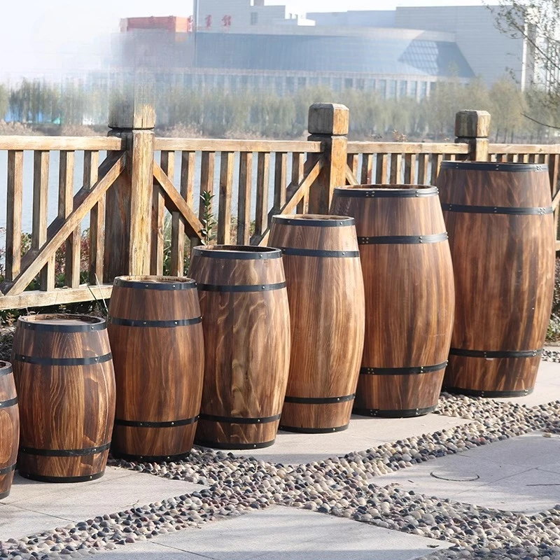 Rustic Wine Barrel Decor Wooden Oak Barrel Planter Home Bar Wedding Props Event Stage Photo Backdrop Decor