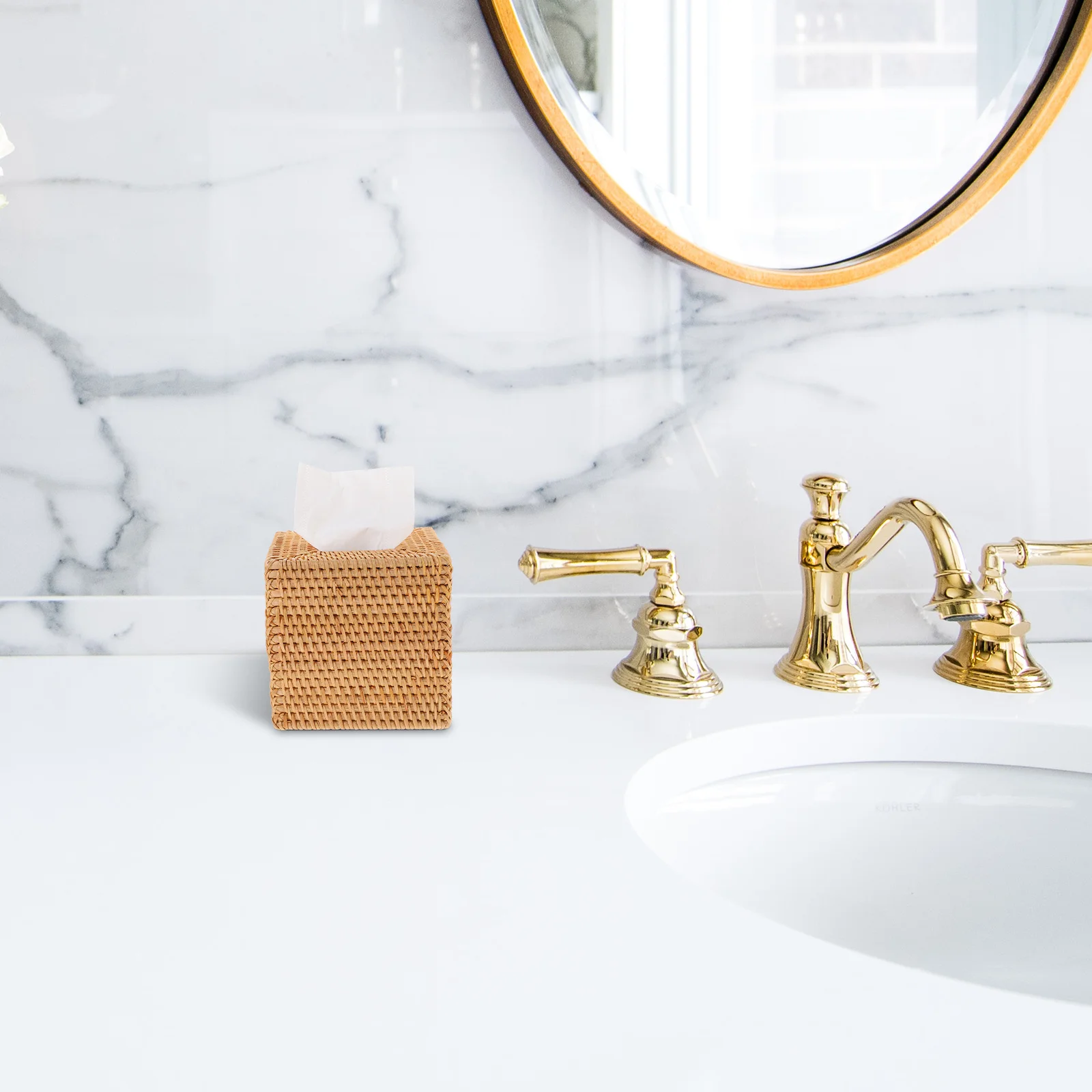 

Rattan Woven Tissue Box Square Napkin Holder For Tabletop Desktop Car Home Office Rustic Vintage Style Organizer