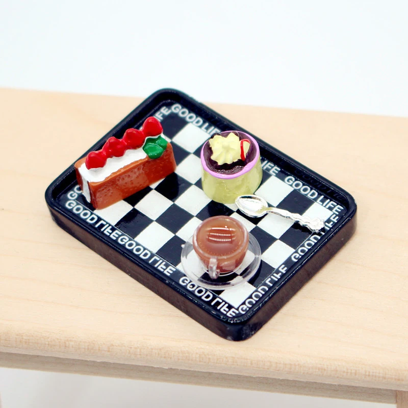 1:12 casa de muñecas en miniatura, pastel de café simulado, bandeja de postre, muebles, modelo, juguete de decoración
