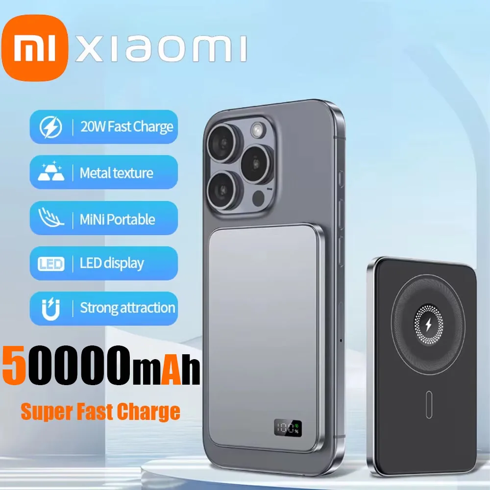 Xiaomi 3 in 1 Power Bank For MagSafe 50000mAh Slim Magnetic Wireless Power Bank 20W Portable External Battery For Samsung iPhone