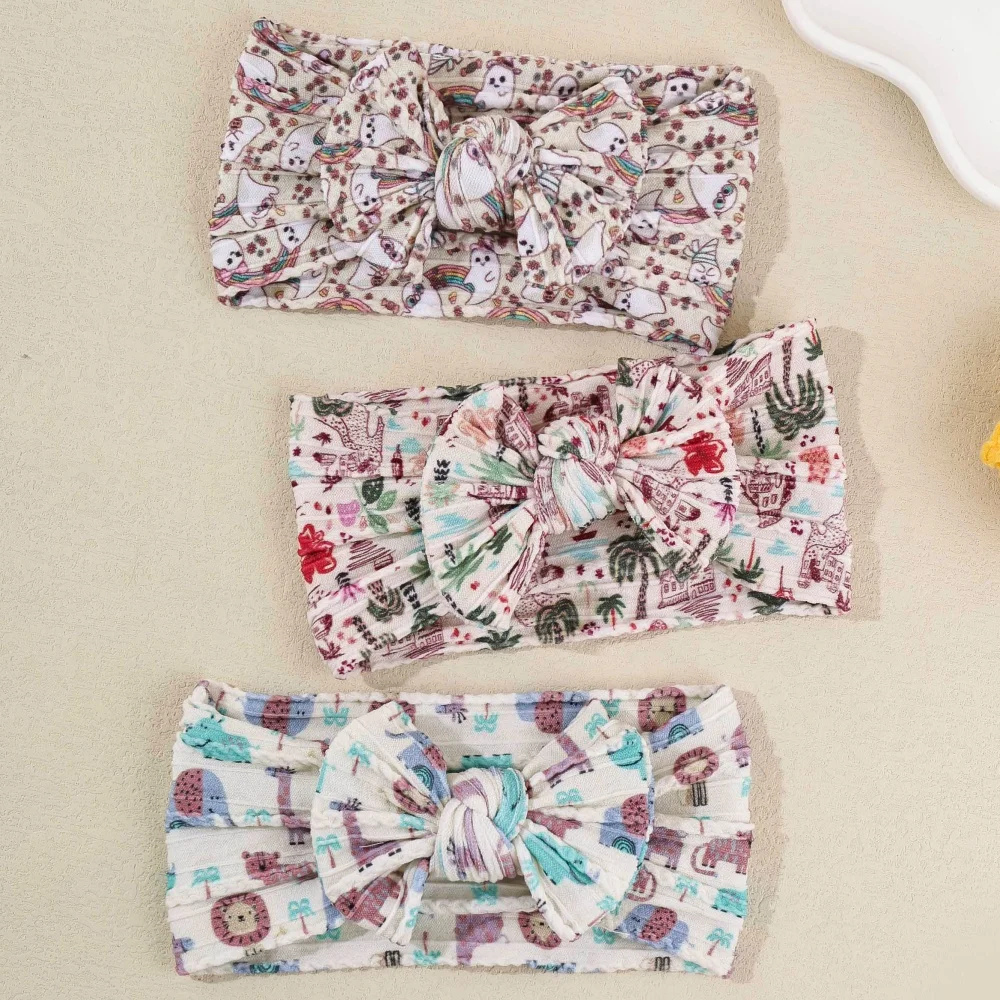 20pc-kids-girls-cable-knit-turban-headwear-nylon-headband-with-cartoon-tiger-turtle-cat-print-and-rainbow-print-for-easter-day