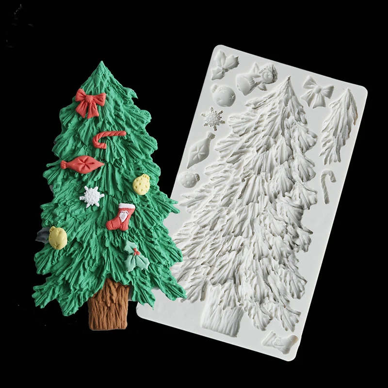 Christmas Tree Fondant Mold For Cake Decoration 3D Xmas Snowflake Holly Leaves Silicone Mould Polymer Clay Crafts Kitchen Tools