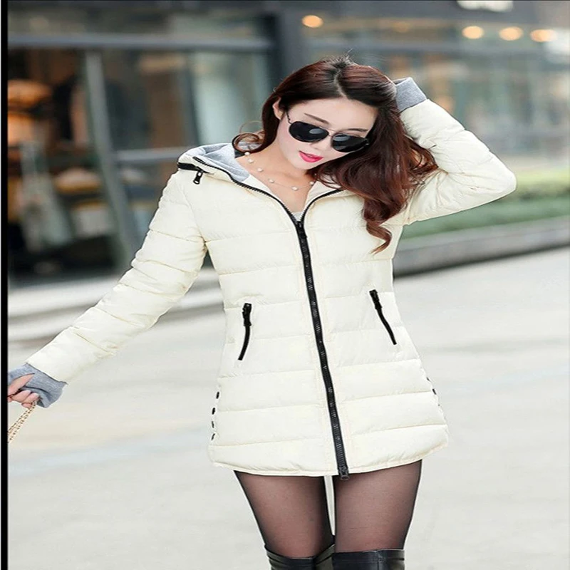 2022 Cheap Wholesale Autumn Winter New Cotton-padded Jacket Knitted Gloves Medium-long Women\'s Wadded Slim All-match Jacket