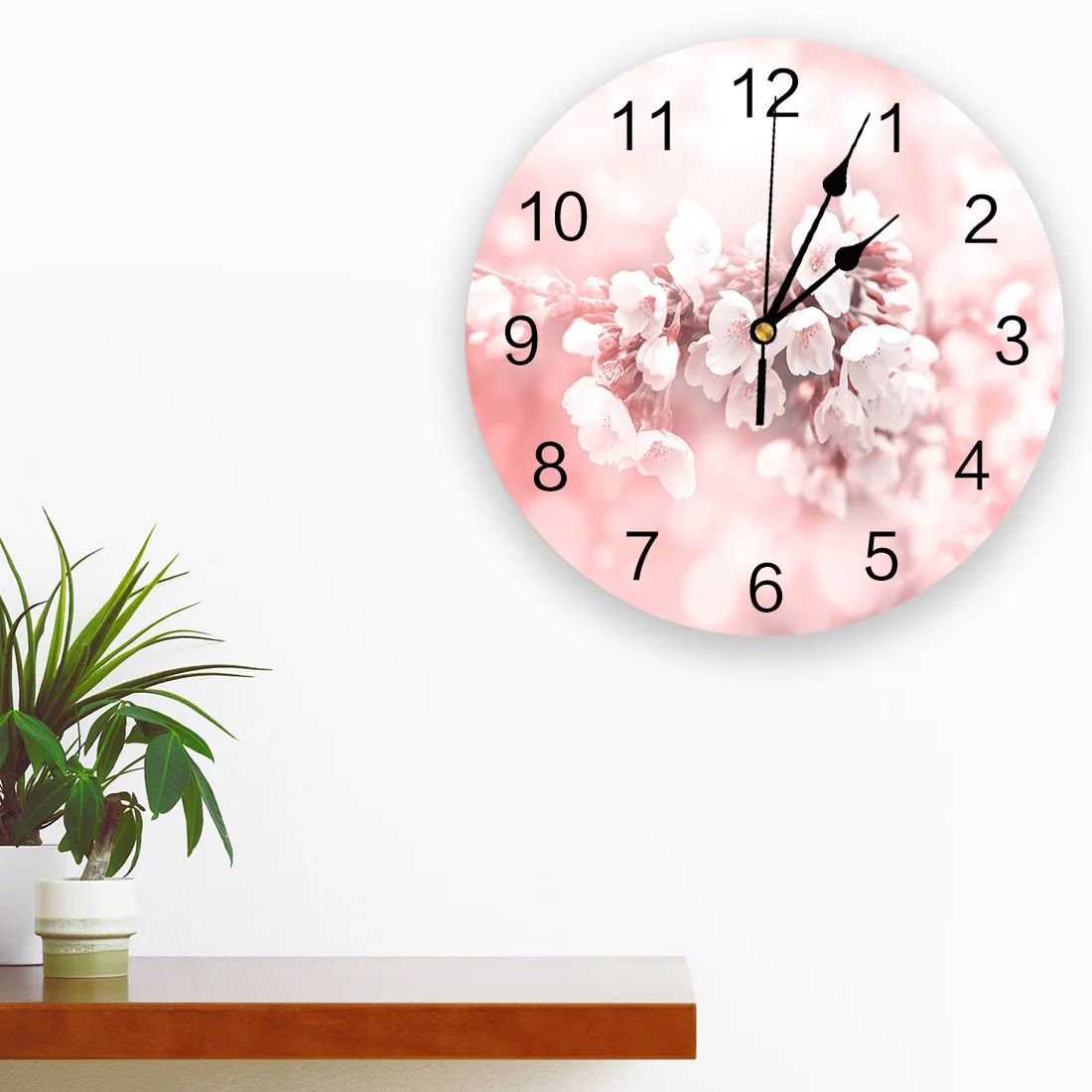 Flower Plant Cherry Blossom Pink Wall Clock Modern Design Living Room Decoration Clock Mute Wall Watch Home Interior Decor