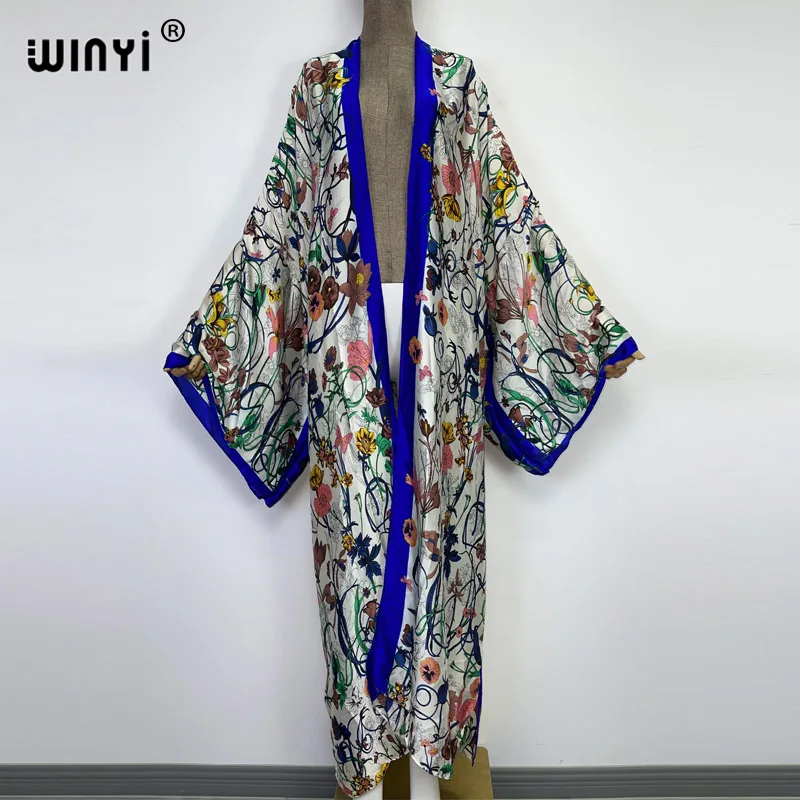 Winyi Afrika Retro Bloemenprint Lange Jurk Bikini Wikkel Cover-Ups Vrouwen Zomerkleding Strandkleding Boho Zwempak Cover Up Kaftan