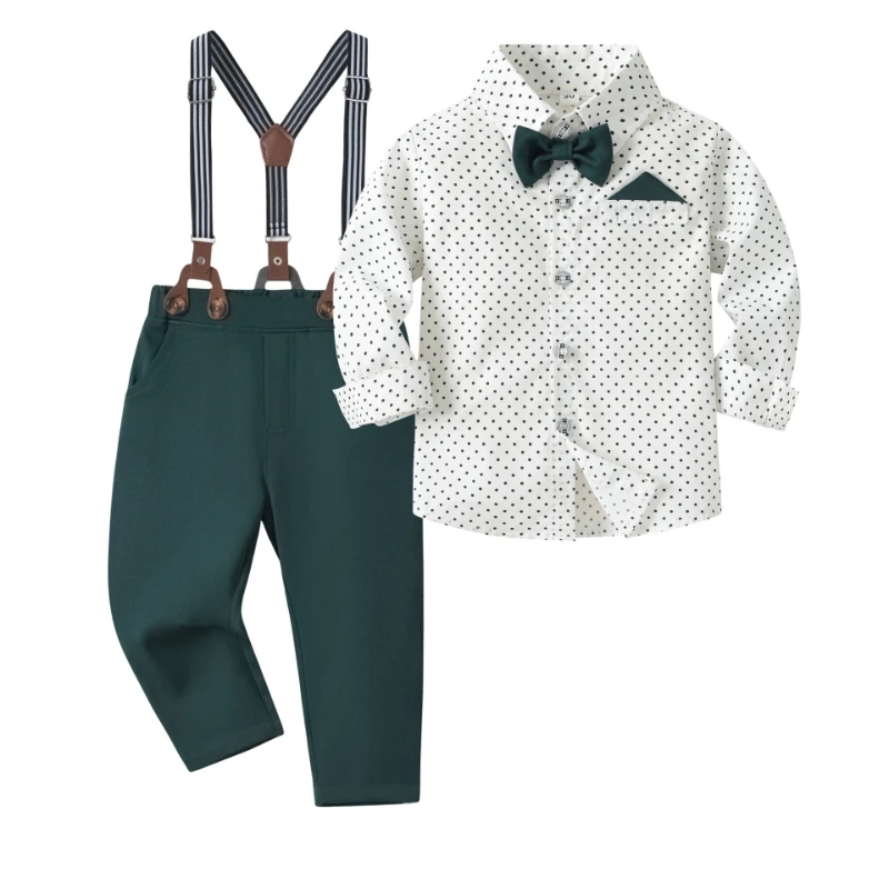

Baby Boys' Spring & Autumn Polka Dot Formal 3-Piece Set Kids Gentleman Outfit with Bow Tie for First Birthday Party & Christmas