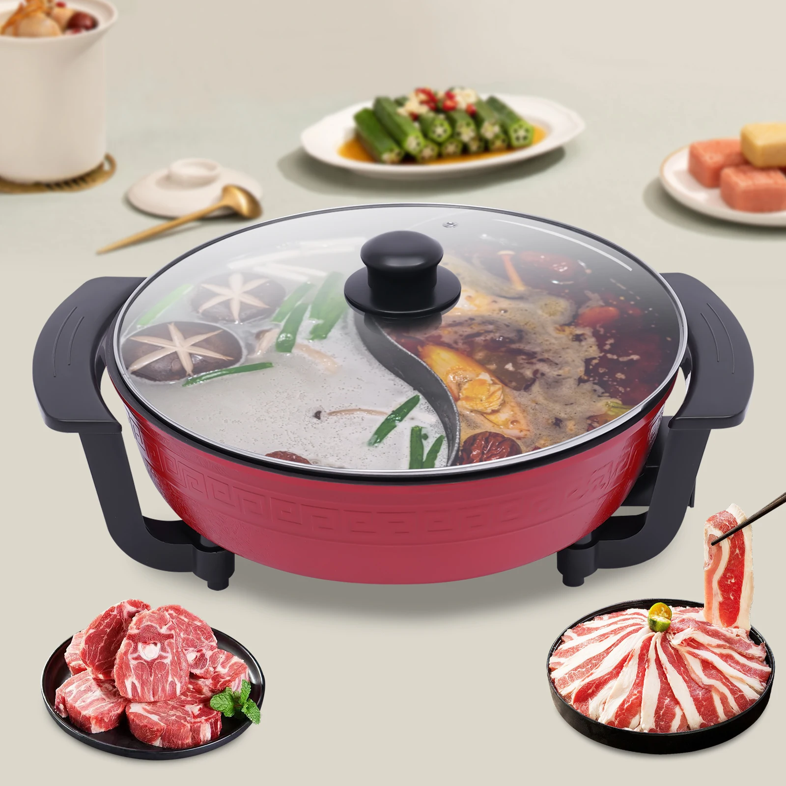 6L Hot Pot Double Steamer Yuanyang Hot Pot Multifunctional Electric Cooker 1300W2 Grid 2 Electric Pot Two half pot