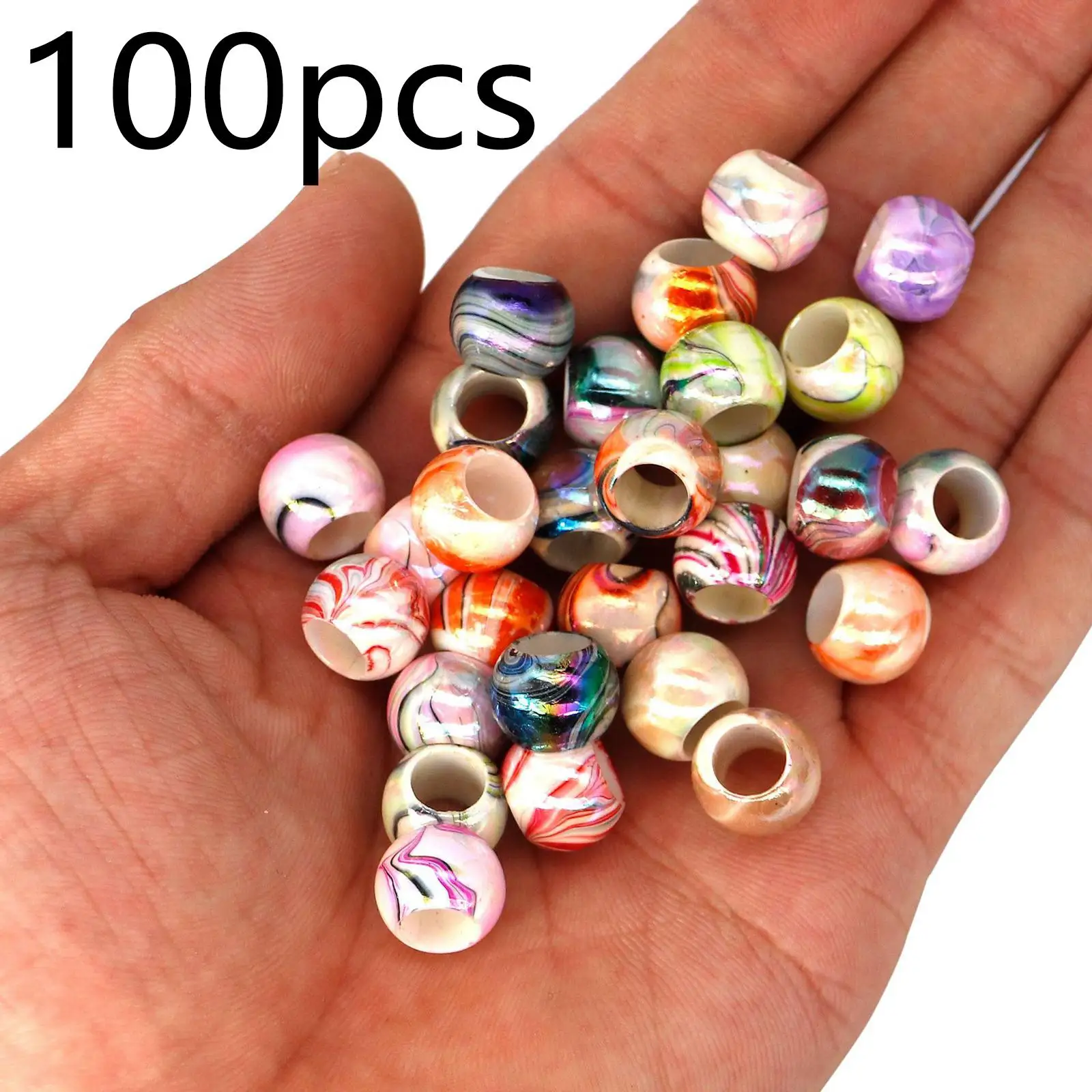 100 Kit Hair Beads Ornaments Crafts Round Large Hole Hair Braiding Jewelry Making Bracelets