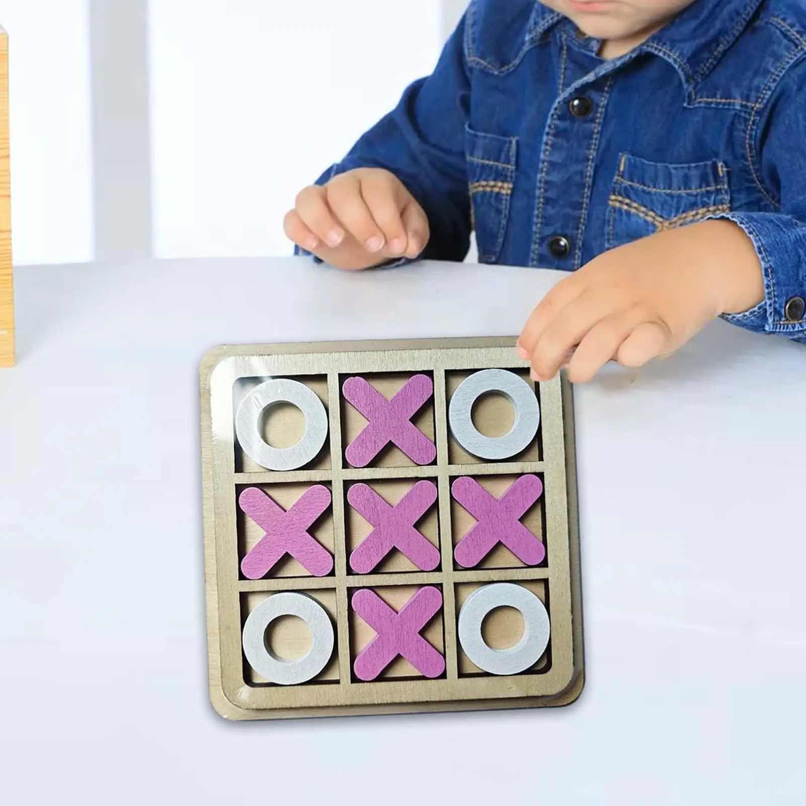 Tic TAC Toe Wooden Board Game 5.51inchx5.51inch Puzzle Games Funny Table Game XO