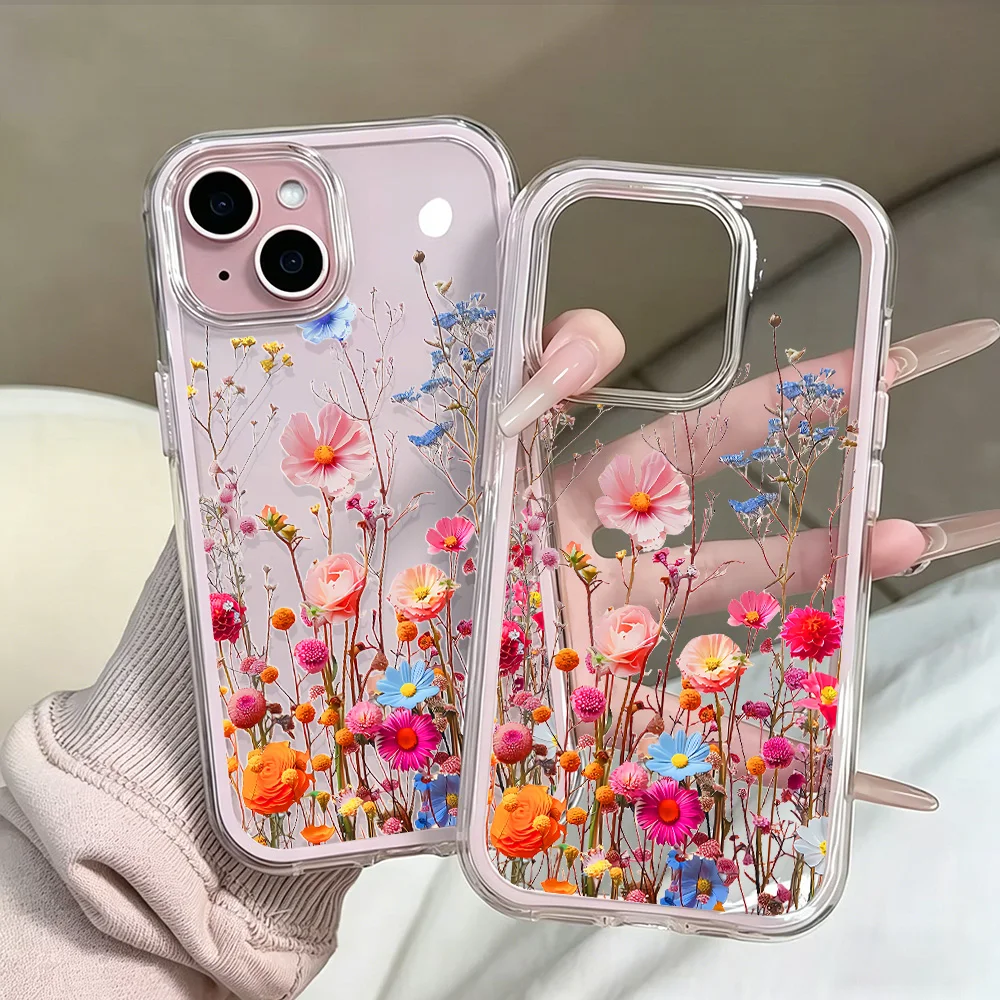 Wildblumen Transparente Handyhülle für iPhone 17 13 16 15 11 12 14 Pro Max 17 Air XR X Hülle Silikon 2 IN 1 Stoßfeste Weiche TPU-Abdeckung – Detail 6