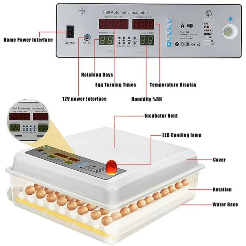 64 Egg Automatic Incubator Farm Hatchery Incubator Brooder Machine with Automatic Turner Hatcher Chicken Incubation Equipment