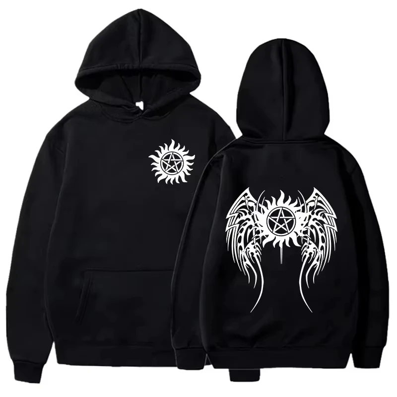 

2025 New Spring and Autumn New Fashionable Hoodie Fun Supernatural Crow Wings Printed Harajuku Sweater Men and Women Long Hoodie