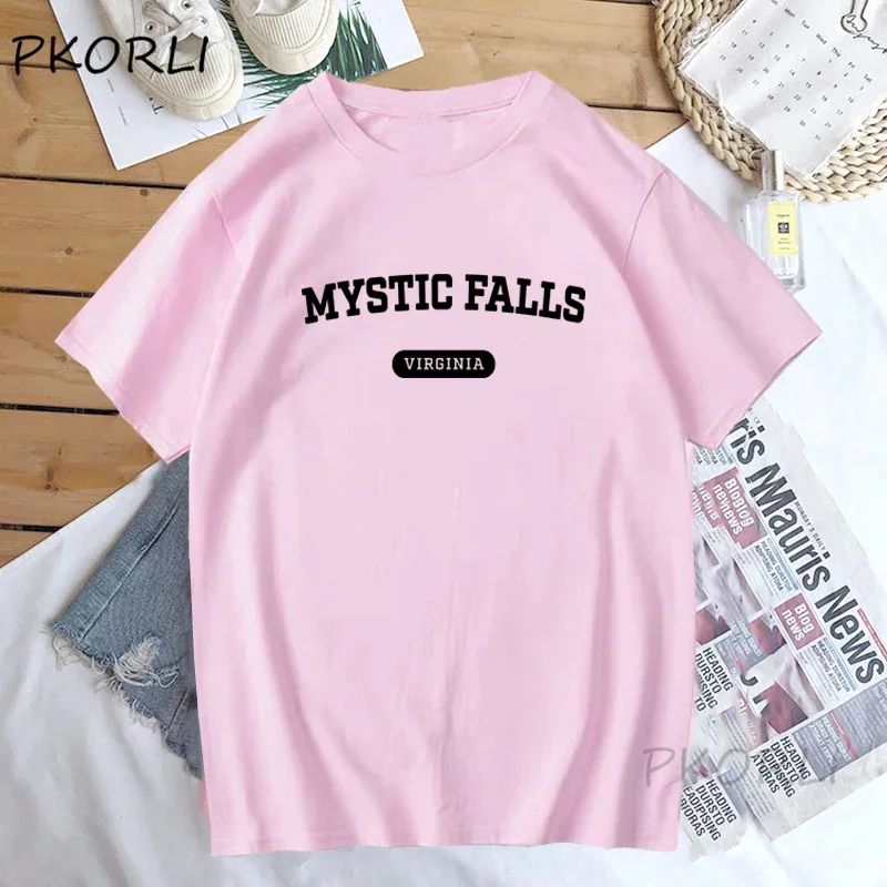 Mystic Falls Virginia T-shirt The Vampire Diaries Tshirt Woman Cotton Short Sleeve Tee Shirt Vintage Summer Clothing for Woman