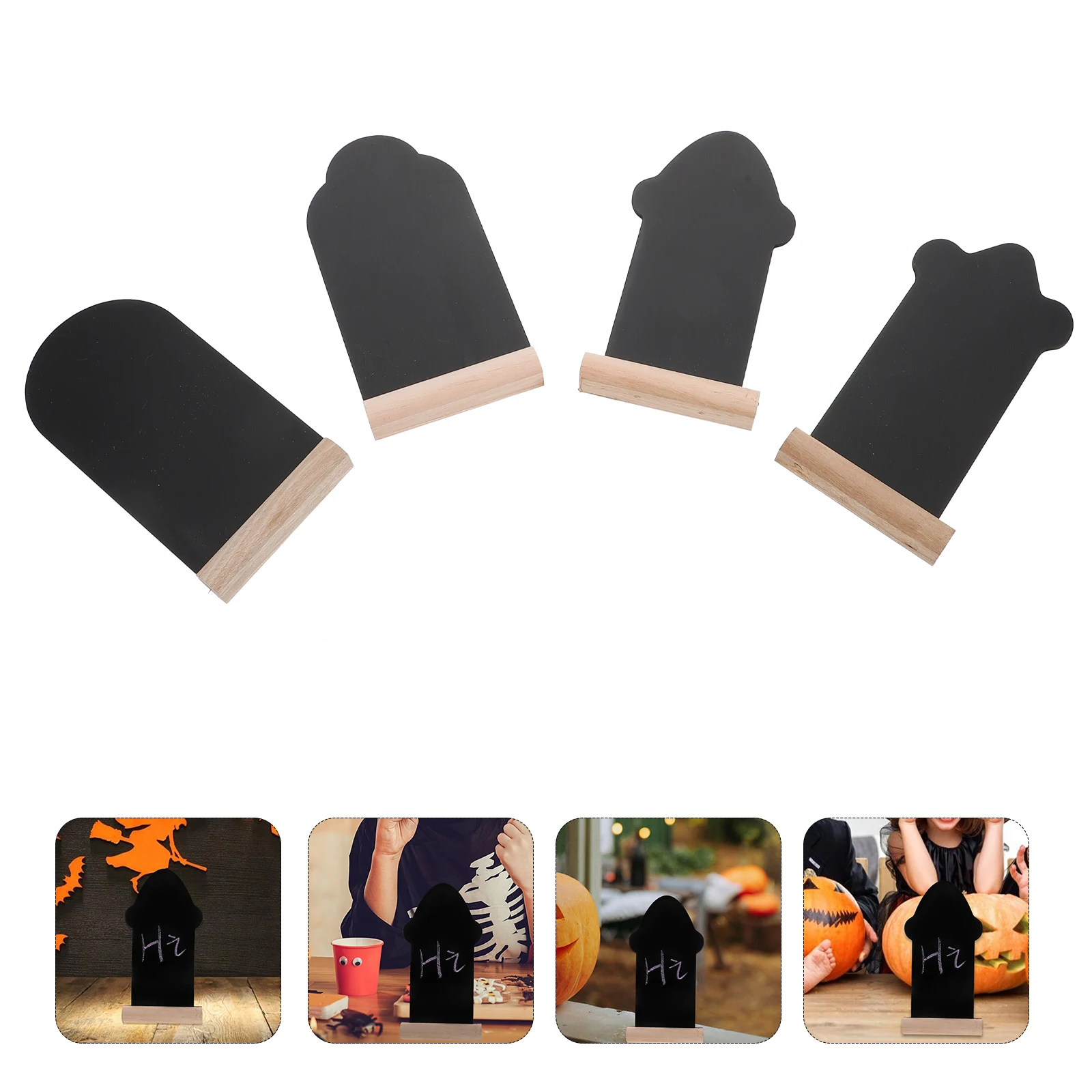 4pcs Wooden naments Erasable Tabletop Decor Home Mini Chalkboards Smooth Write Signs Memos Desktop Decors