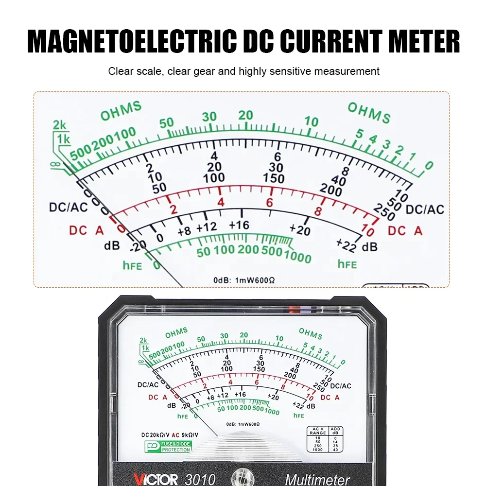 RUOSHUI VICTOR 7244 New Version Analog Digital Multimeter DC AC Resistance Meter Diode Test Multimeters Small Multimeter