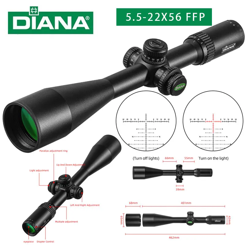 

Охотничий прицел DIANA 5,5-22X56 SFIR FFP с красной подсветкой