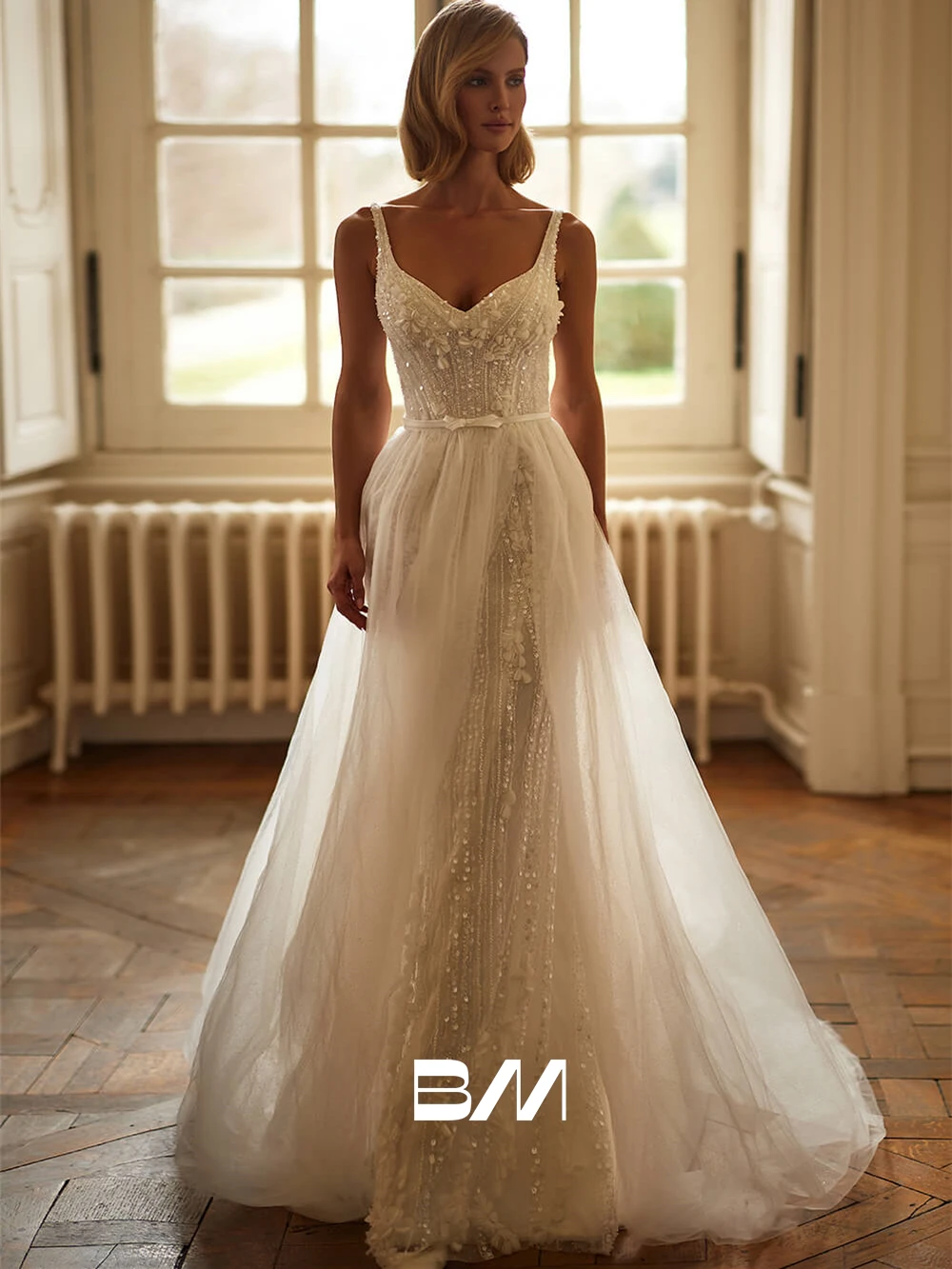 

Two Pieces A Line Wedding Dress Beaded Appliques Bride Dresses, Sleeveless, Beading Sequins Bridal Gown Robe De Mariee