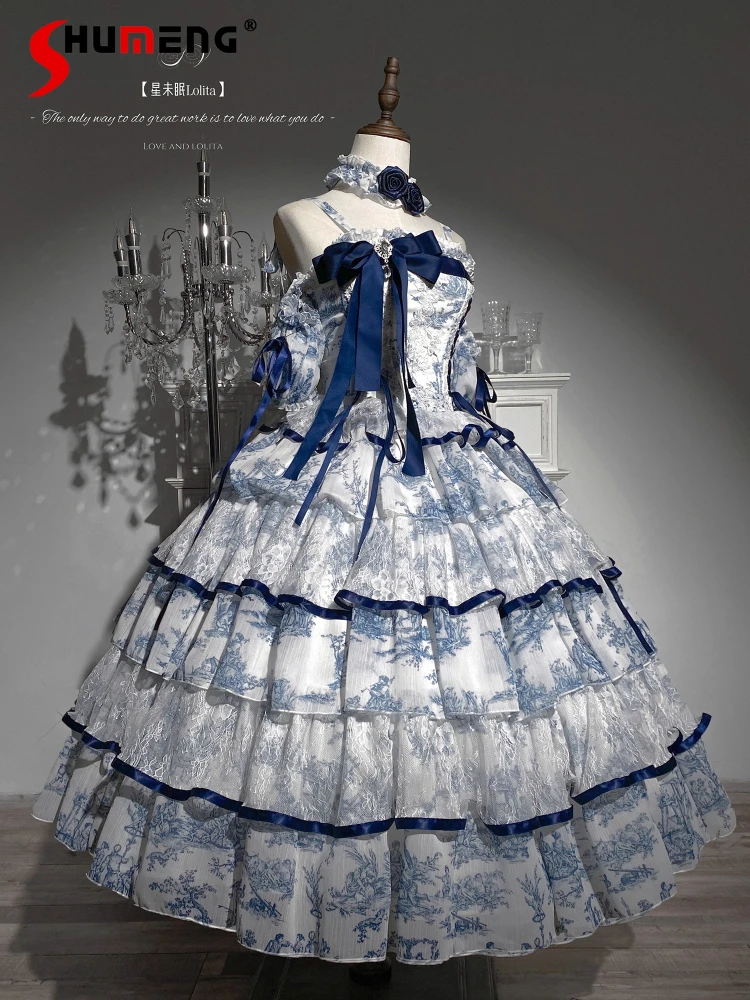 

Original Chinese Style Lolita Long Fishbone Dresses Girls Women High Waist Slim Elegant Gothic Retro Dress CLA Princess Dress