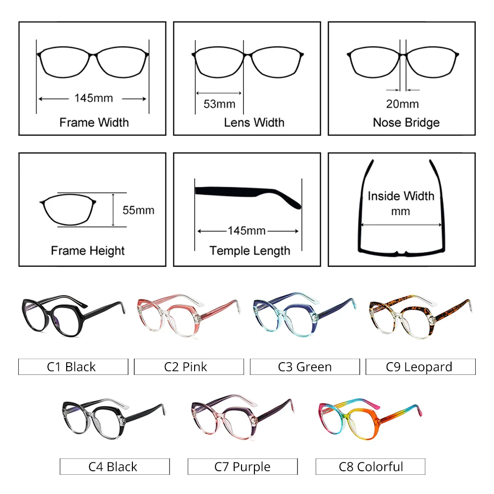 Ralferty Trendy TR90 Eyeglass Frames Women's Glasses Frames Colored Round Ladies Anti Blue Light Glasses No Medical 0 Diopter image 3