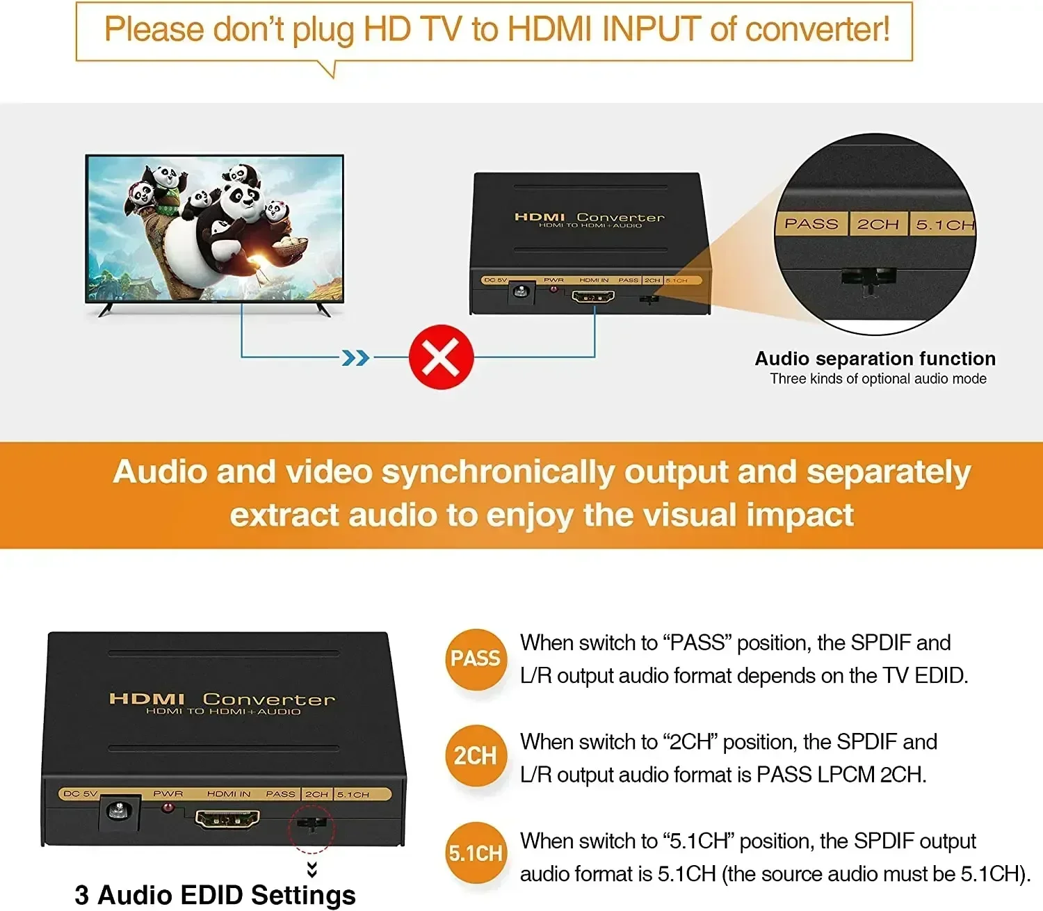 HDMI-compatible to HDMI-compatible Audio Adapter Digital DAC Extractor Converter for Fire Stick Xbox PS5 Support 3D 3.5MM 18Gpbs