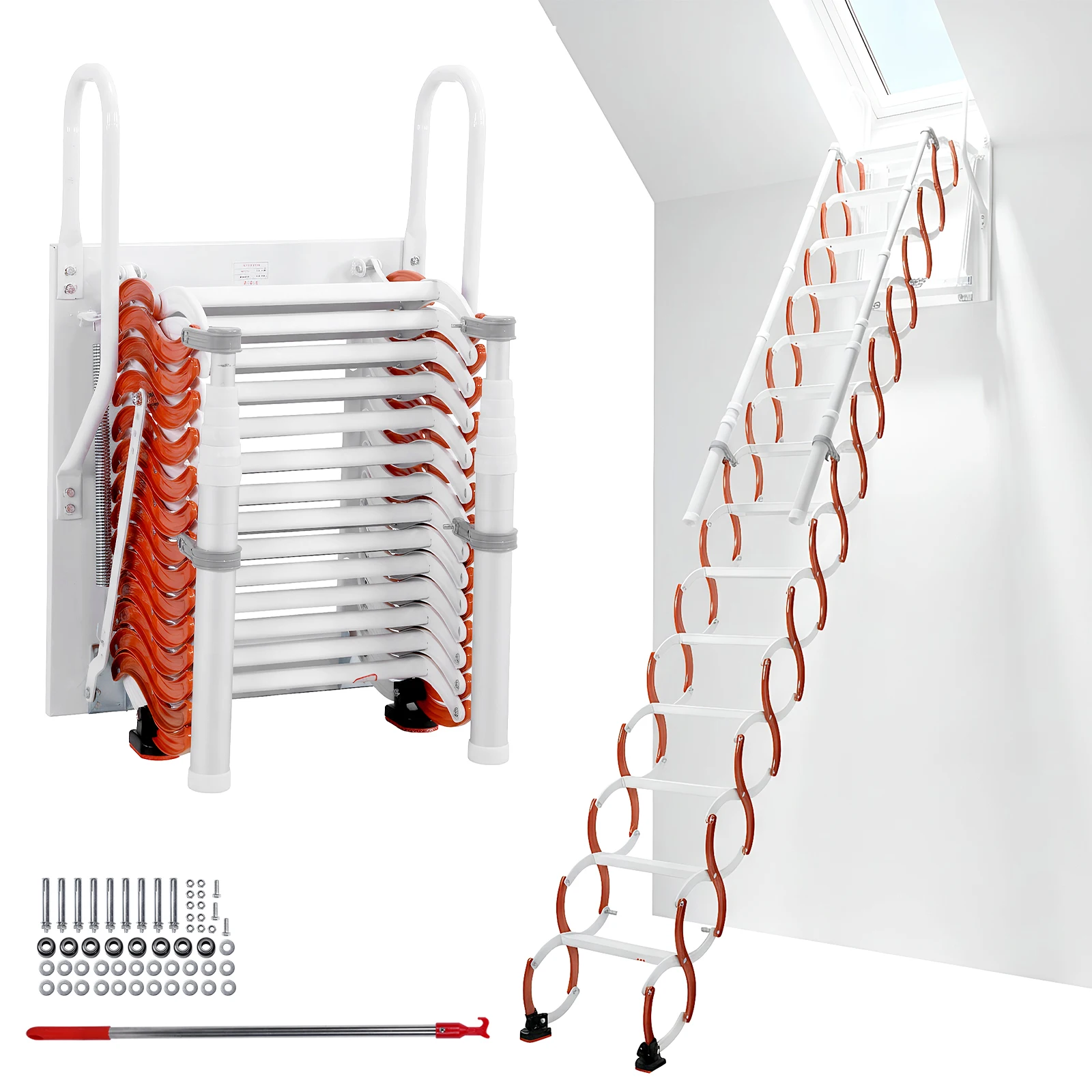 

Ceiling Mount Attic Ladder Invisible Folding Ceiling Loft Ladder 661 LBS Capacity W/Pull Rod Suitable for Garages Roofs Basement