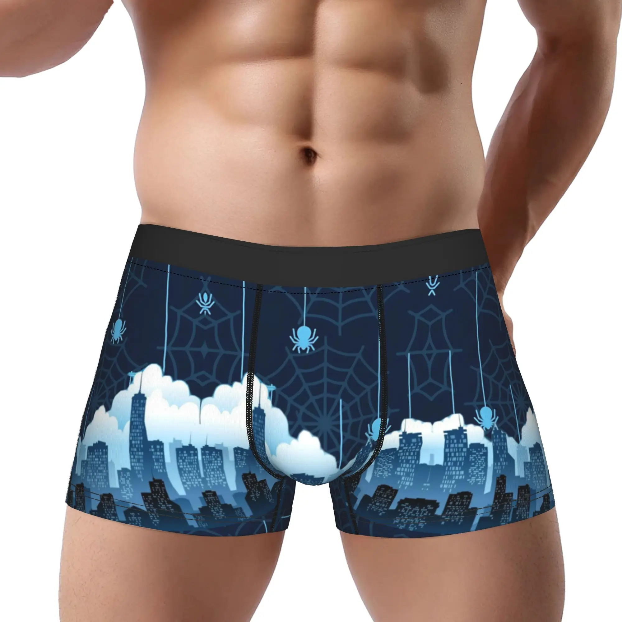 Spider Web City Halloween Background  Underpants Breathbale Panties Men's Underwear Ventilate Shorts Boxer Briefs