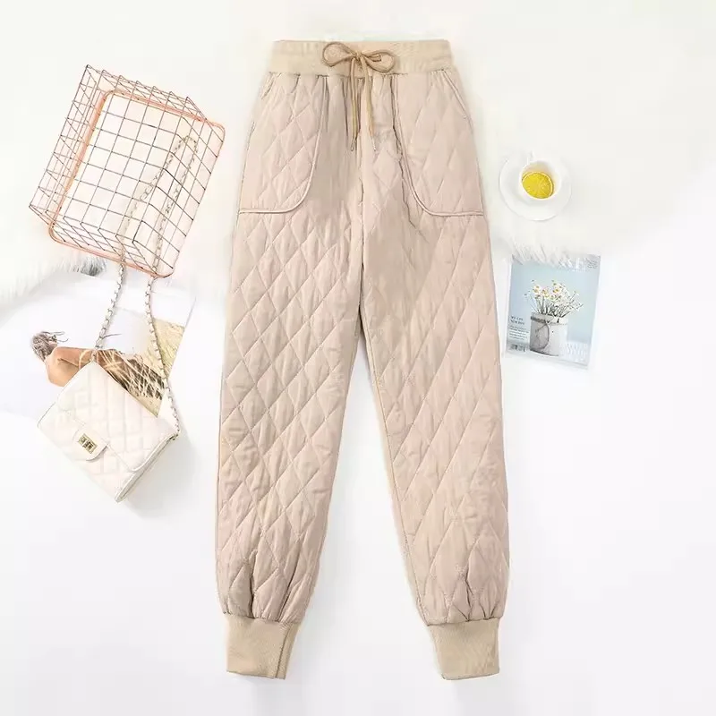 

Outerwear Quilted Thick Warm Sweatpants 2024 New Winter Vintage Plaid Light Weight Down Cotton Harem Pants Windproof Trousers