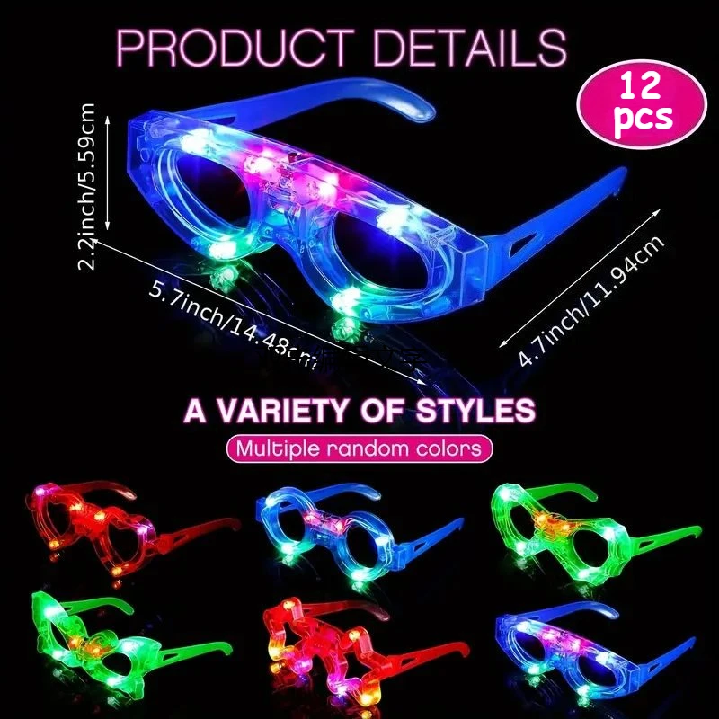 12 buah Kacamata LED yang Meny - Glow In The Dark Party Glasses ulasan dan harga