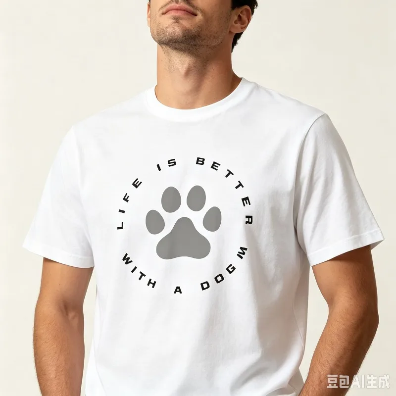 LIFE IS BETTER WITH A DOG Paw Print Graphic T-Shirt Modal Soft Crewneck Pet Lover Front Print Tee