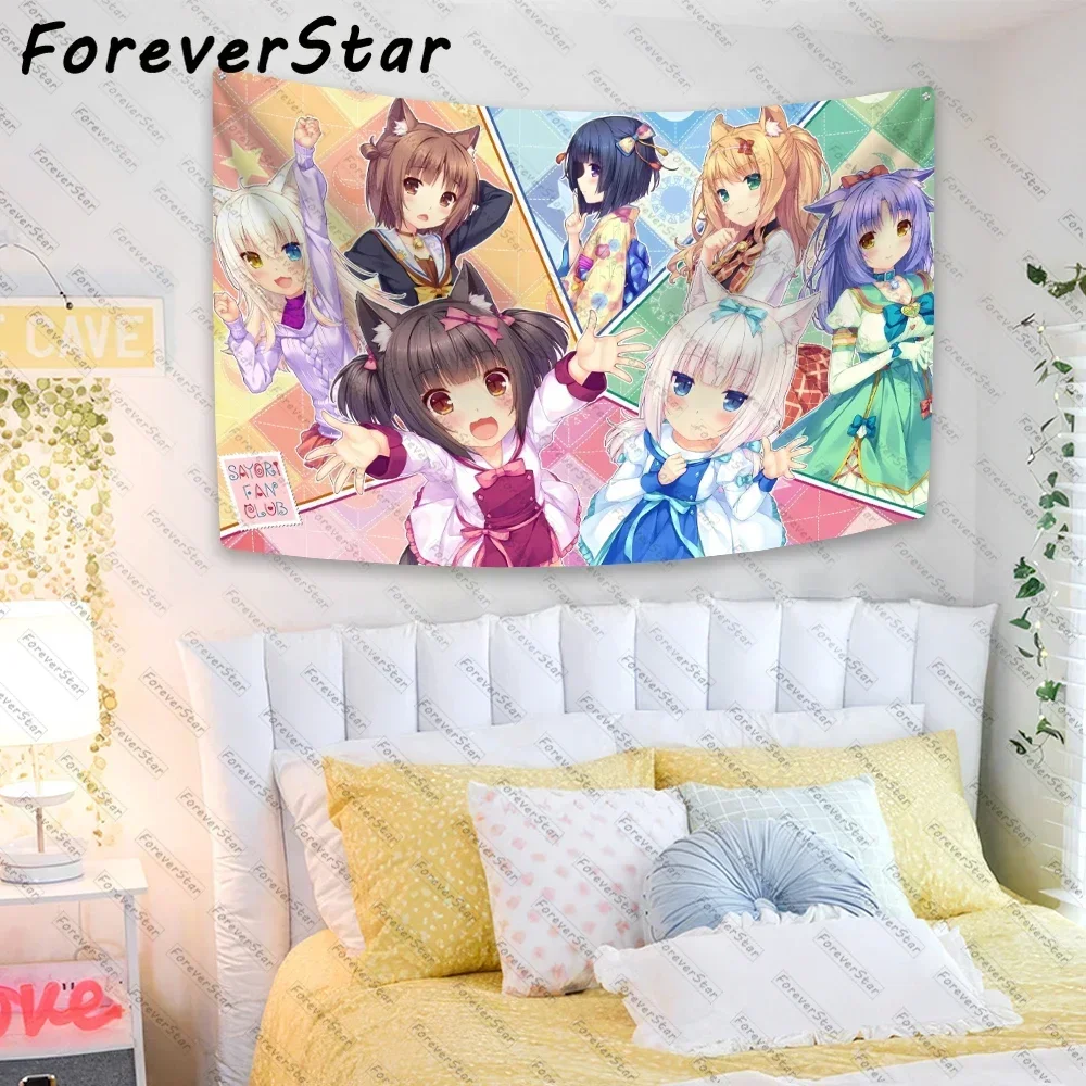 

Kawaii Anime Tapestry Nekopara Printed Cute Wall Hanging Room Decor Large Fabric Of Dorm Backdrop Cloth Sofa Blanket