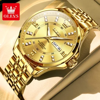 OLEVS top brand mens watches luxury fashion original Quartz watch for man star ring diamond scale waterproof luminous date week